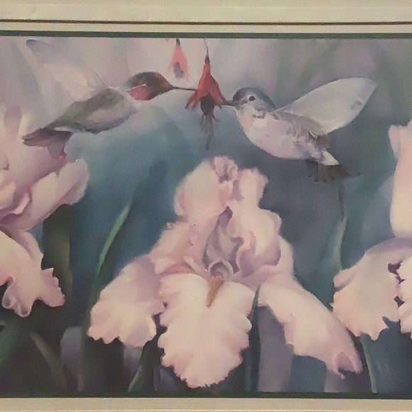 Lilac’s and Hummingbird’s in print in Gold Frame.  Painted by Robbin Allen - Picture 8 of 11